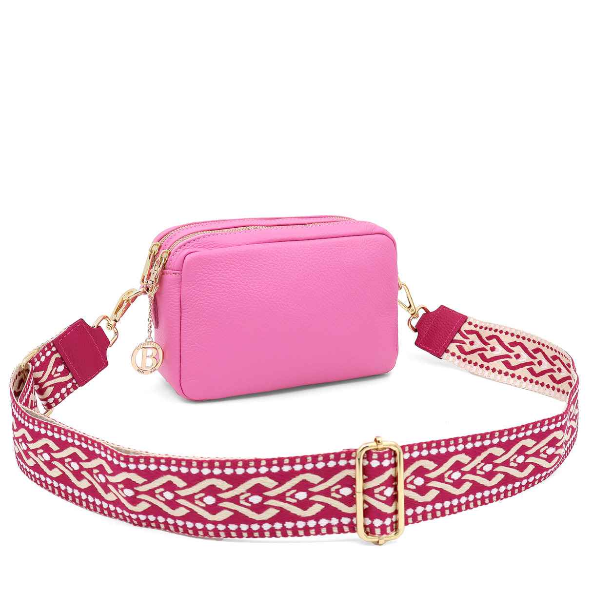 Geantă de umăr din piele naturală cu 2 mânere Noma - roz/fucsia