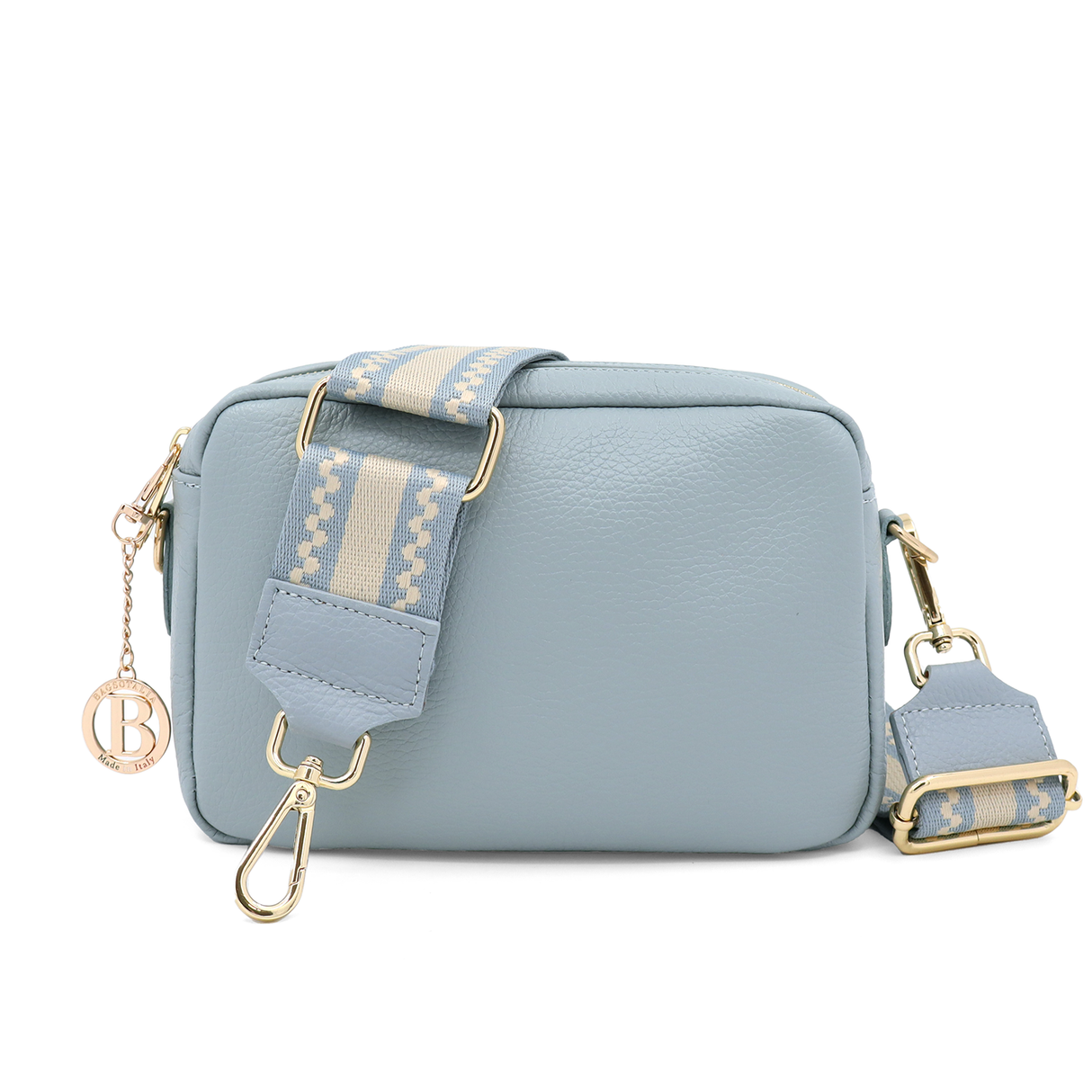 Geantă de umăr din piele naturală cu 2 mânere Noma - albastru deschis