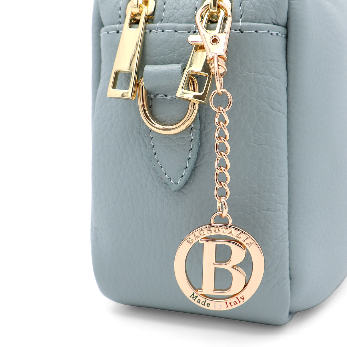 Geantă de umăr din piele naturală cu 2 mânere Noma - albastru deschis