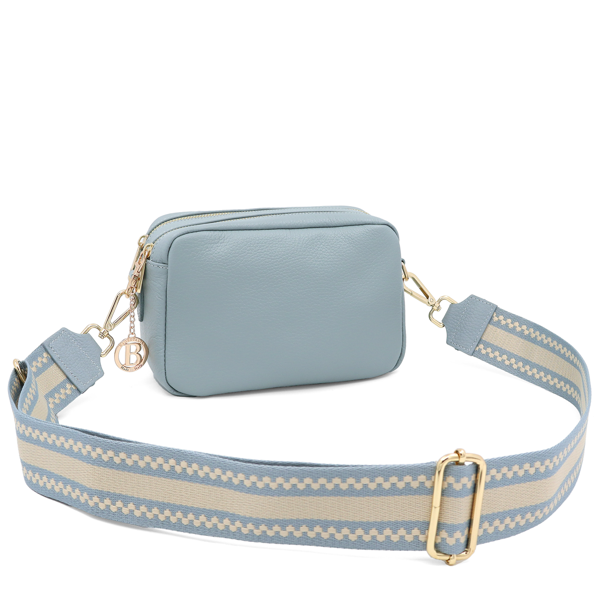 Geantă de umăr din piele naturală cu 2 mânere Noma - albastru deschis