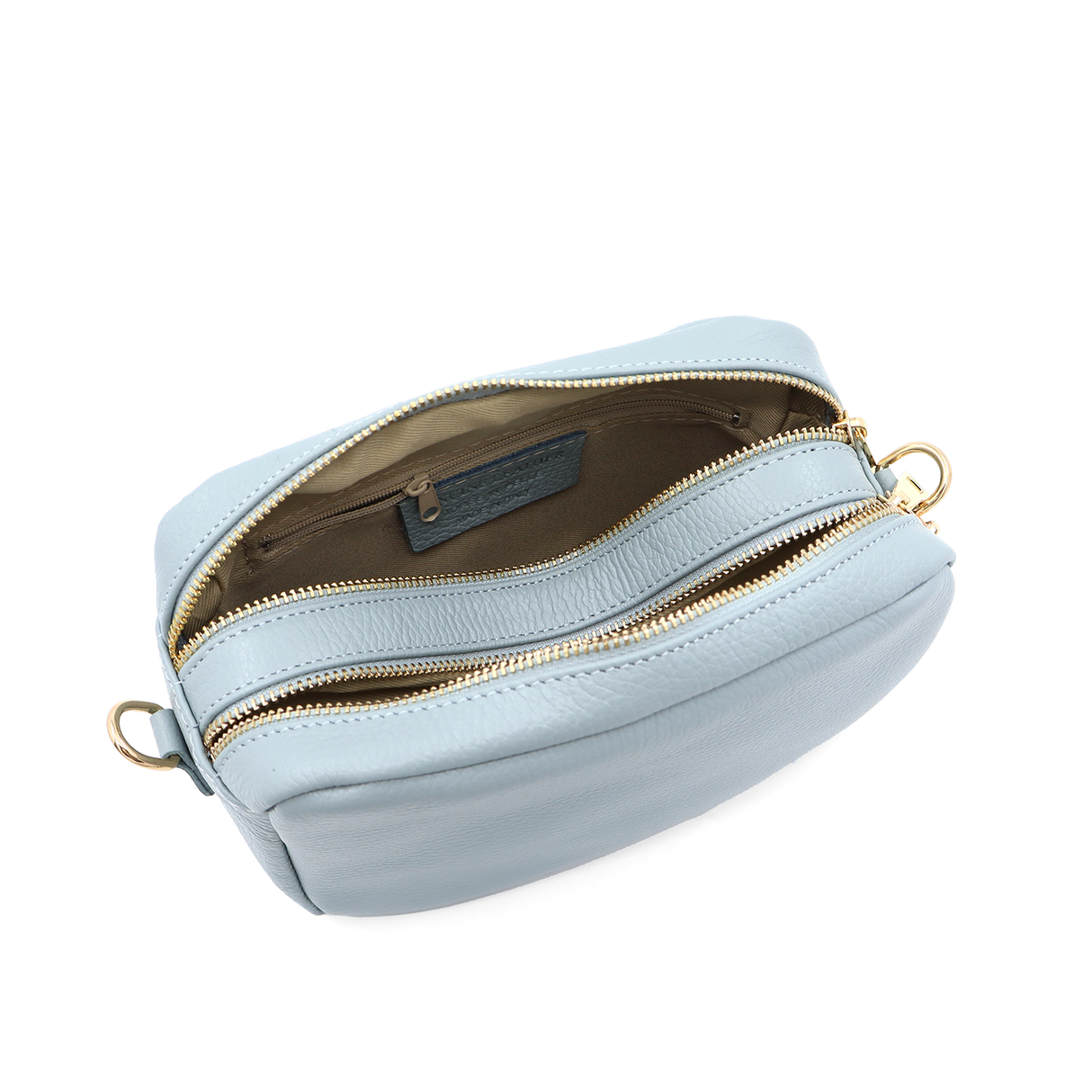 Geantă de umăr din piele naturală cu 2 mânere Noma - albastru deschis