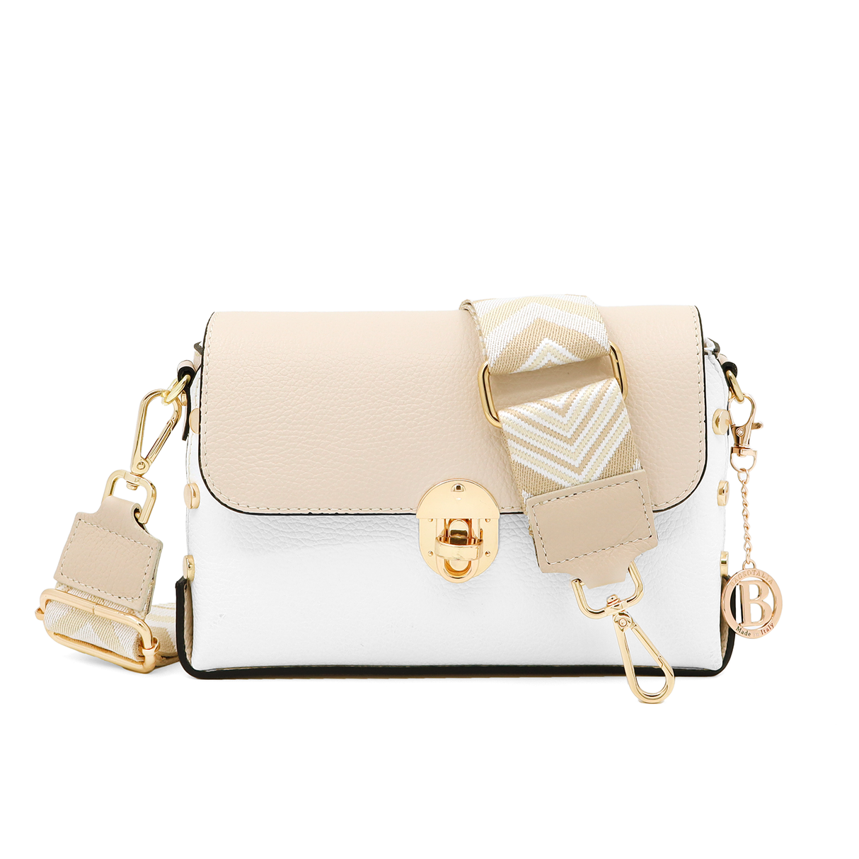 Geantă din piele naturală de umăr damă Antoanella - bej/alb