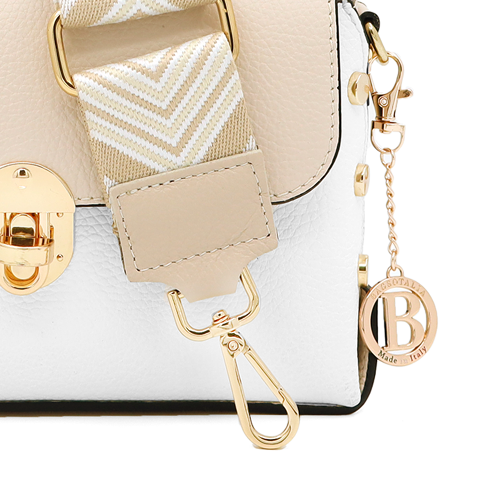 Geantă din piele naturală de umăr damă Antoanella - bej/alb