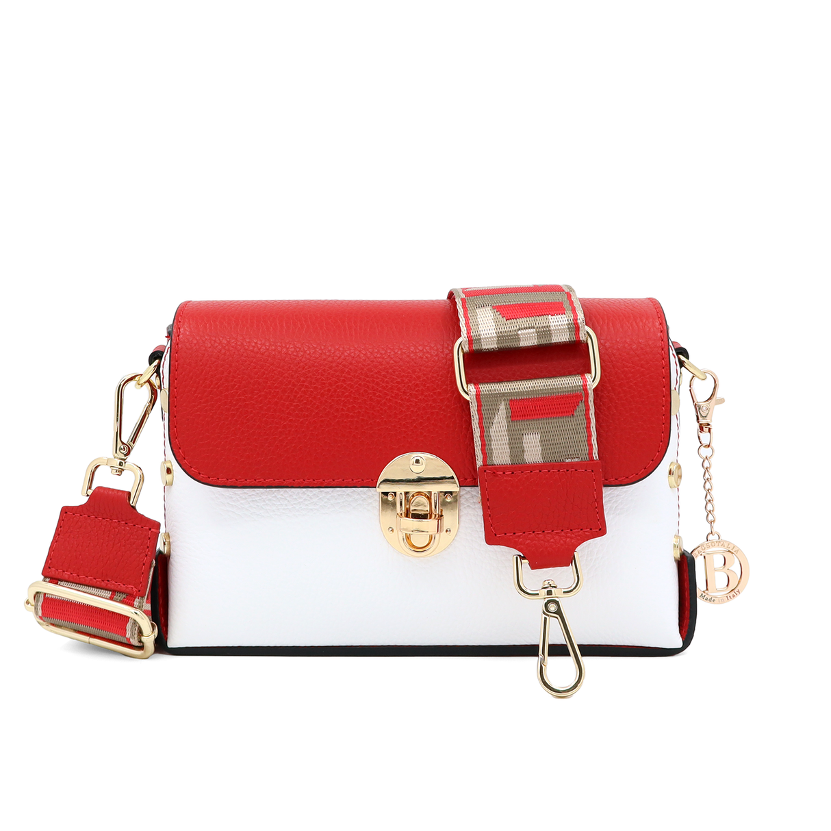 Geantă din piele naturală de umăr damă Antoanella - roșu/alb