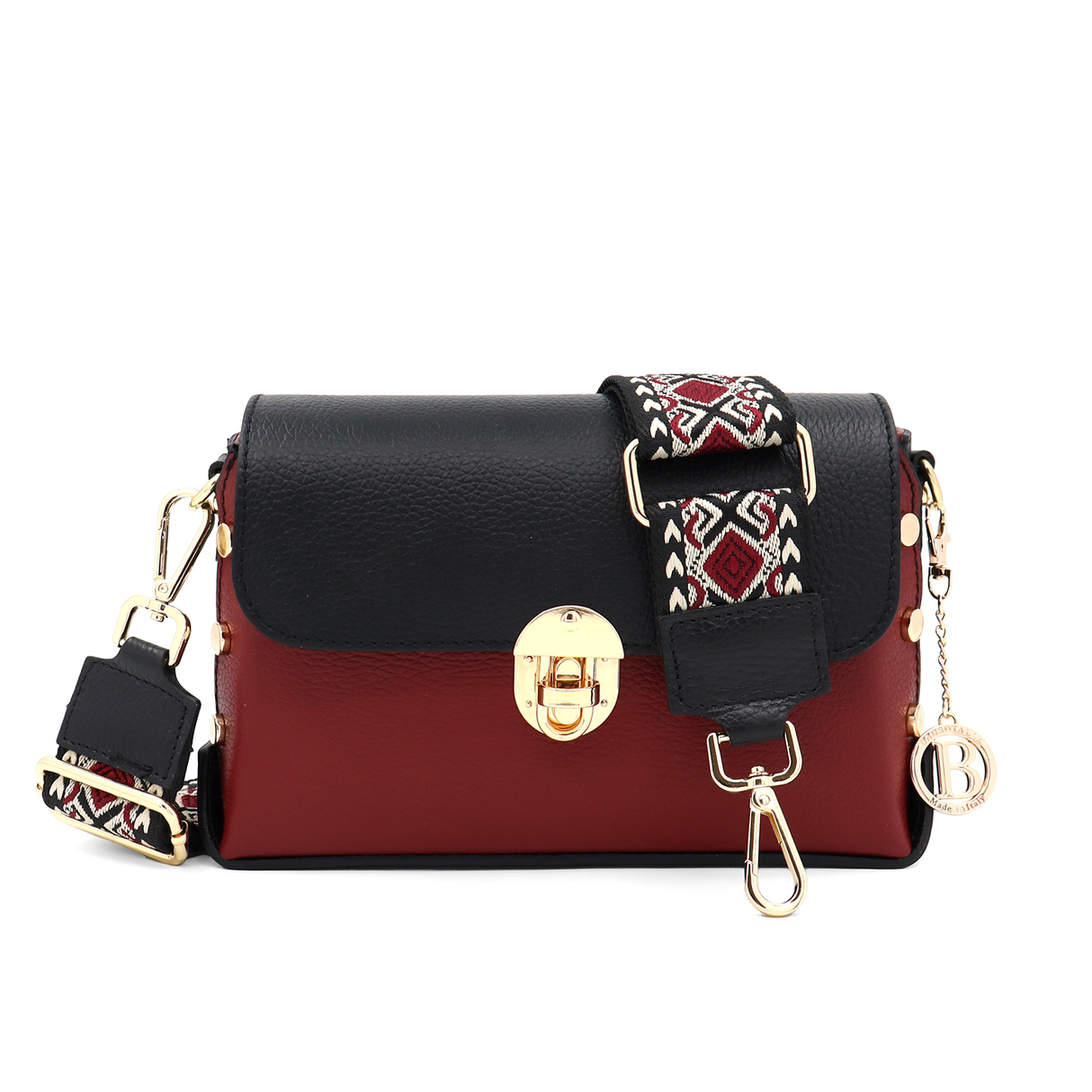 Geantă din piele naturală pentru damă Antoanella - roșu/negru