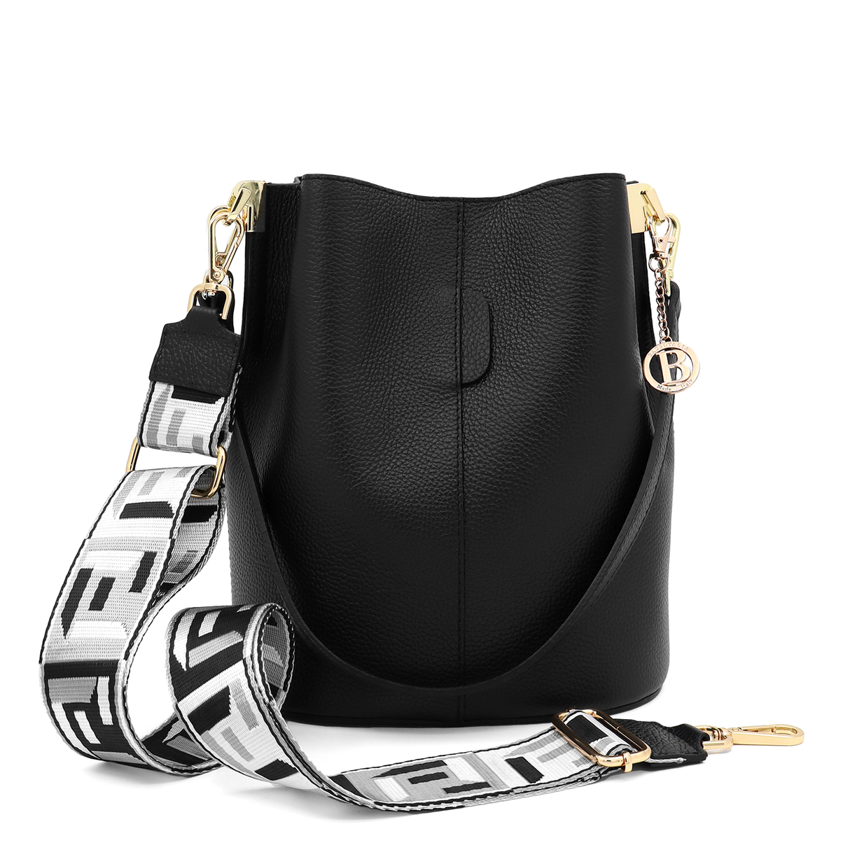 Geantă de damă din piele naturală cu 2 mânere Alba - negru