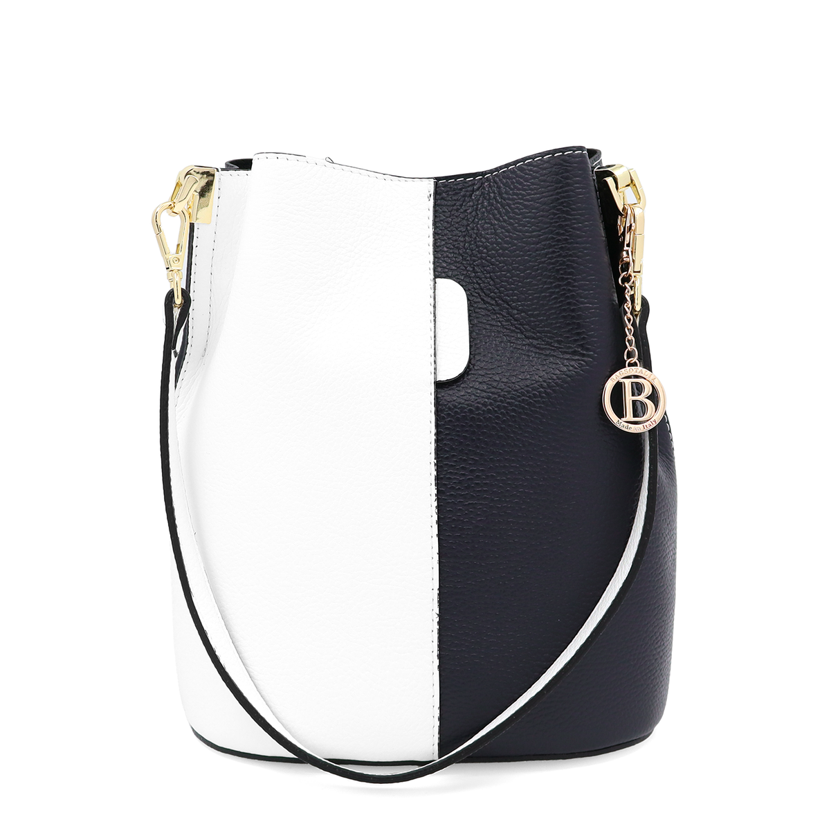 Geantă de damă din piele naturală cu 2 mânere Alba - alb/albastru închis