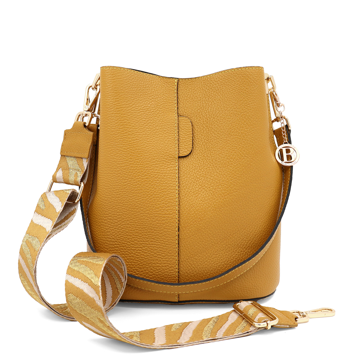 Geantă de damă din piele naturală cu 2 mânere Alba - muștar