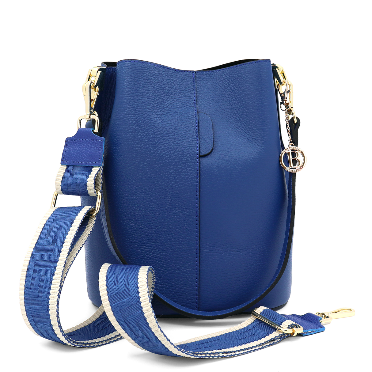 Geantă de damă din piele naturală cu 2 mânere Alba - albastru închis