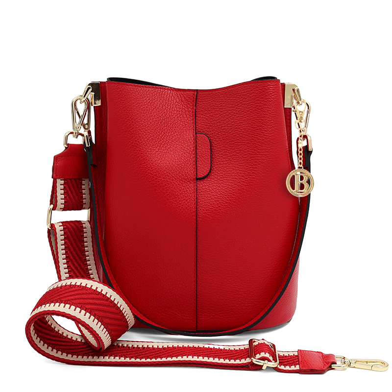 Geantă de damă din piele naturală cu 2 mânere Alba - roșu