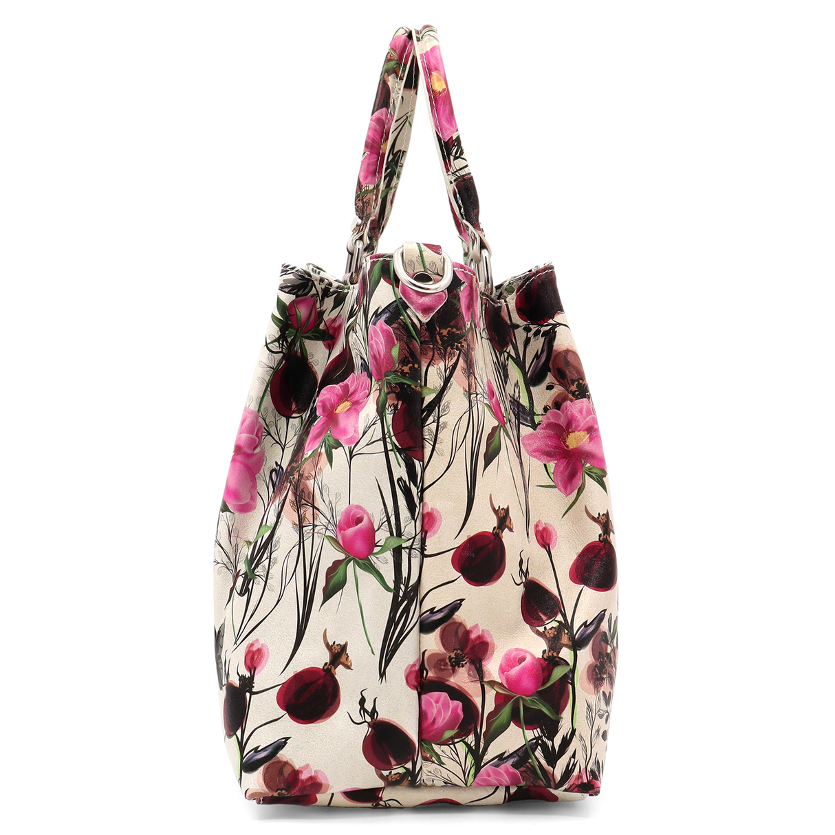 Geantă mare de damă din piele naturală cu imprimeu floral roz Danica