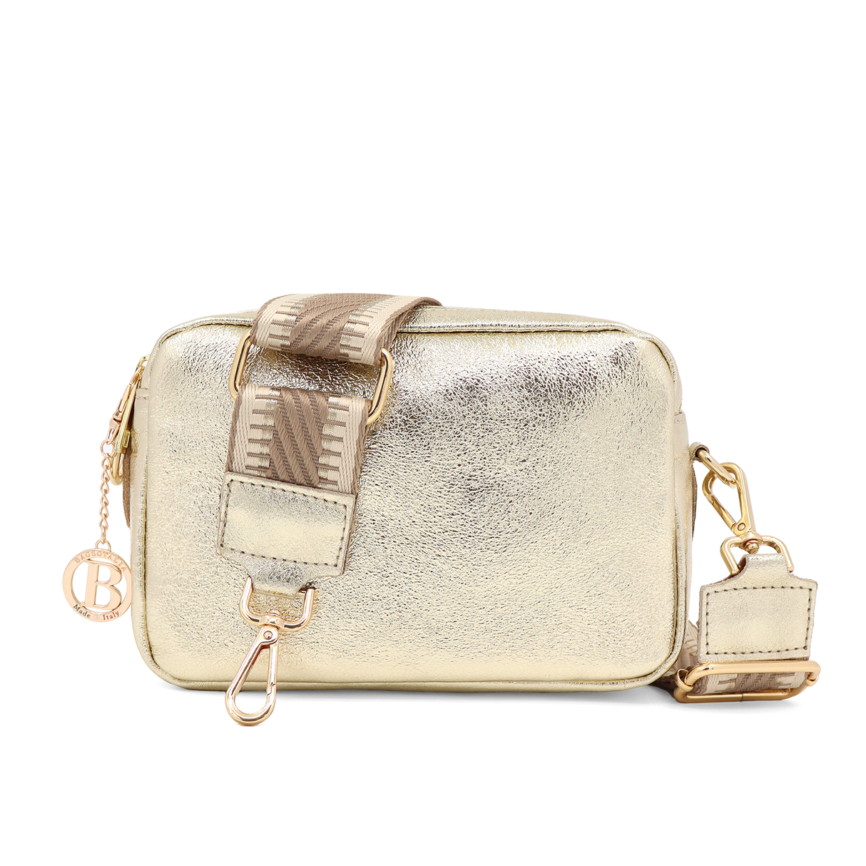 Geantă din piele naturală cu 2 mânere pentru damă Noma - auriu