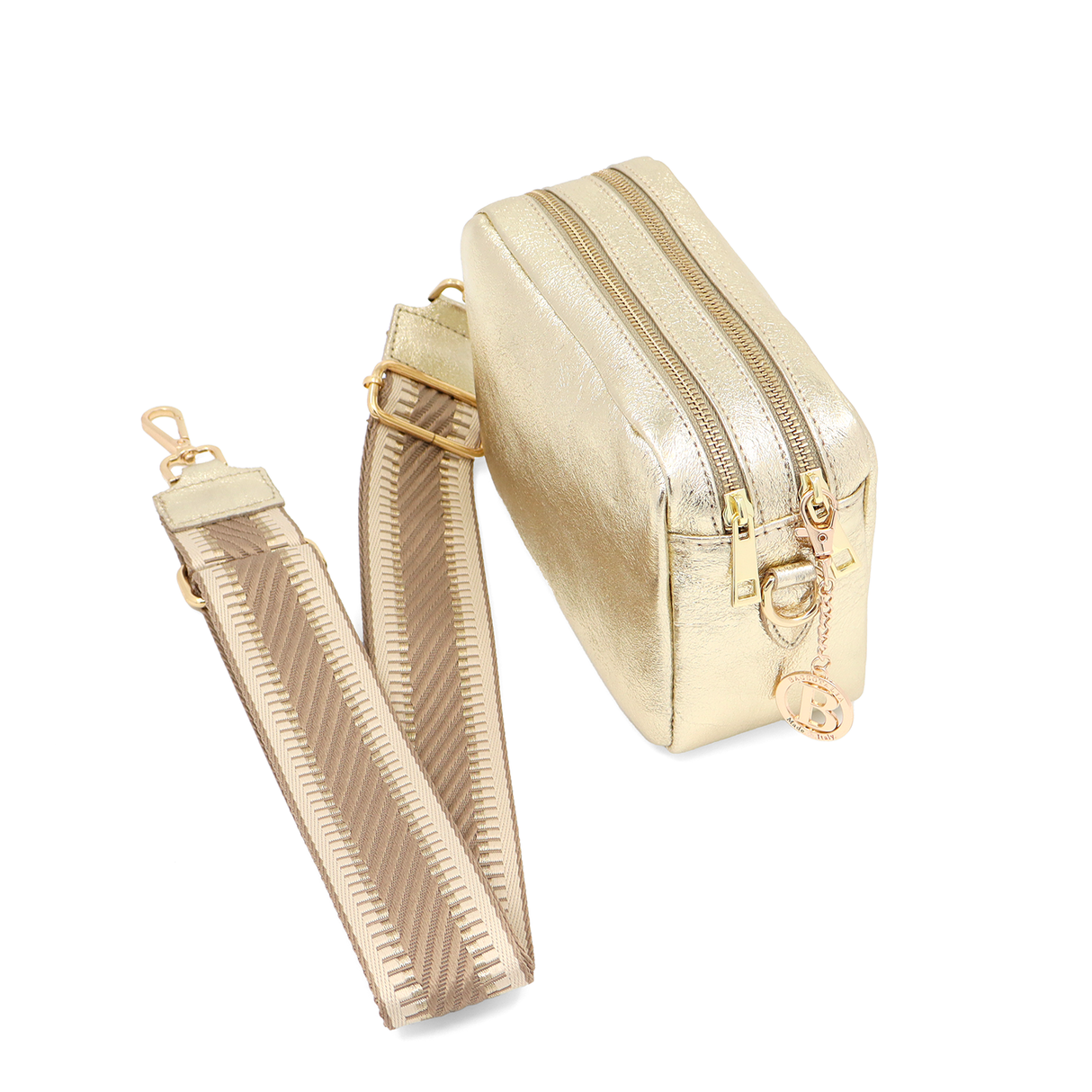 Geantă din piele naturală cu 2 mânere pentru damă Noma - auriu