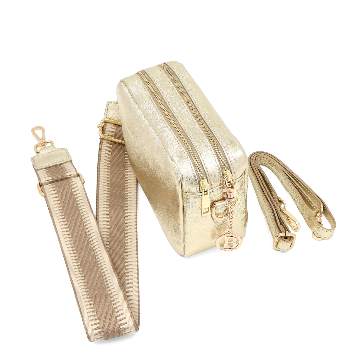 Geantă din piele naturală cu 2 mânere pentru damă Noma - auriu