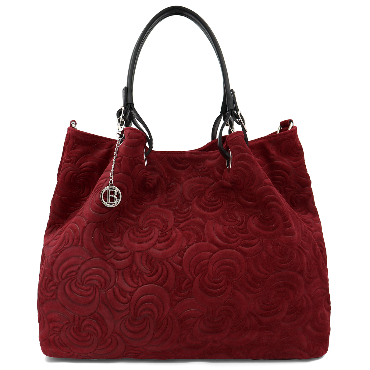 Geantă mare de damă din piele întoarsă naturală Rosie - bordo