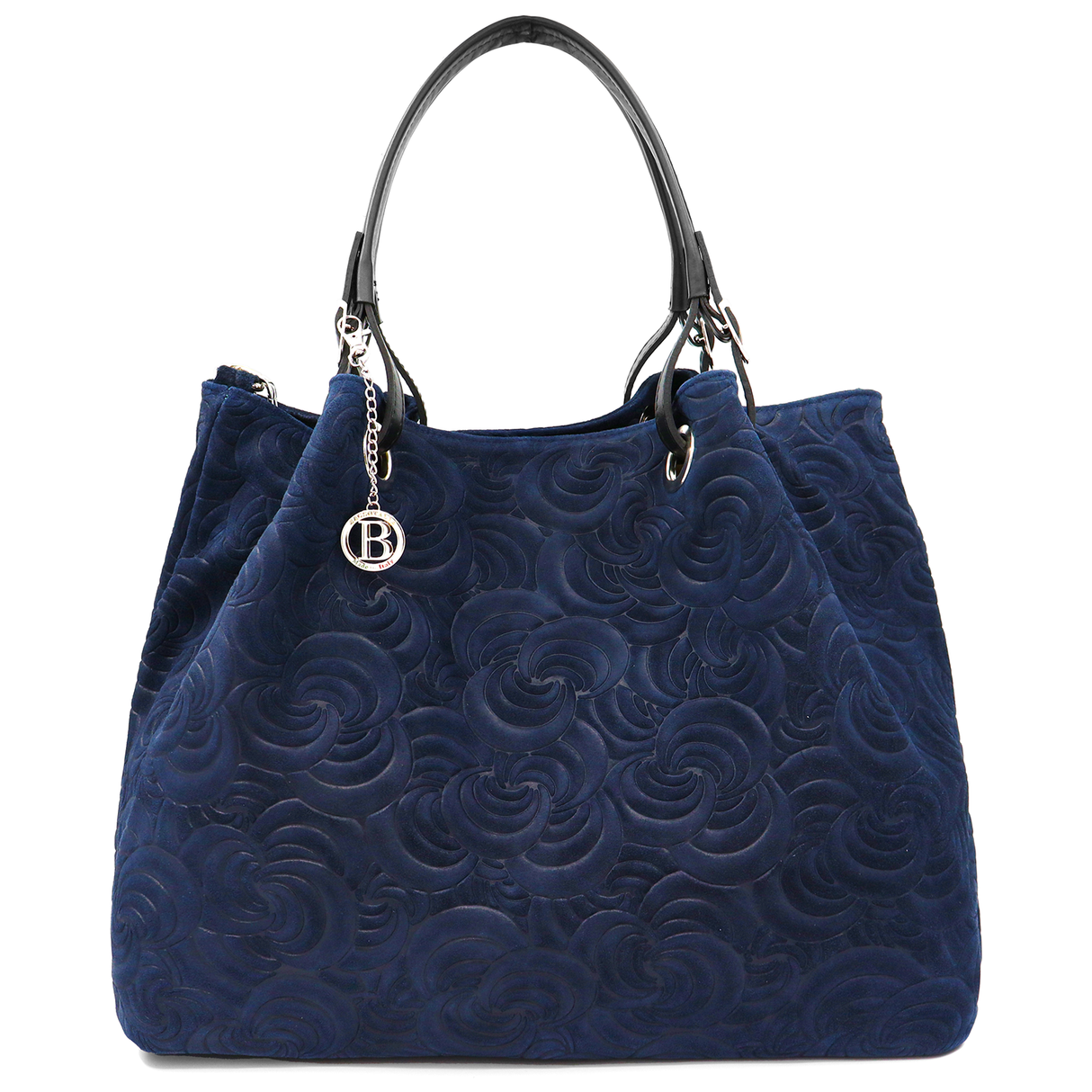 Geantă mare de damă din piele întoarsă naturală Rosie - albastru