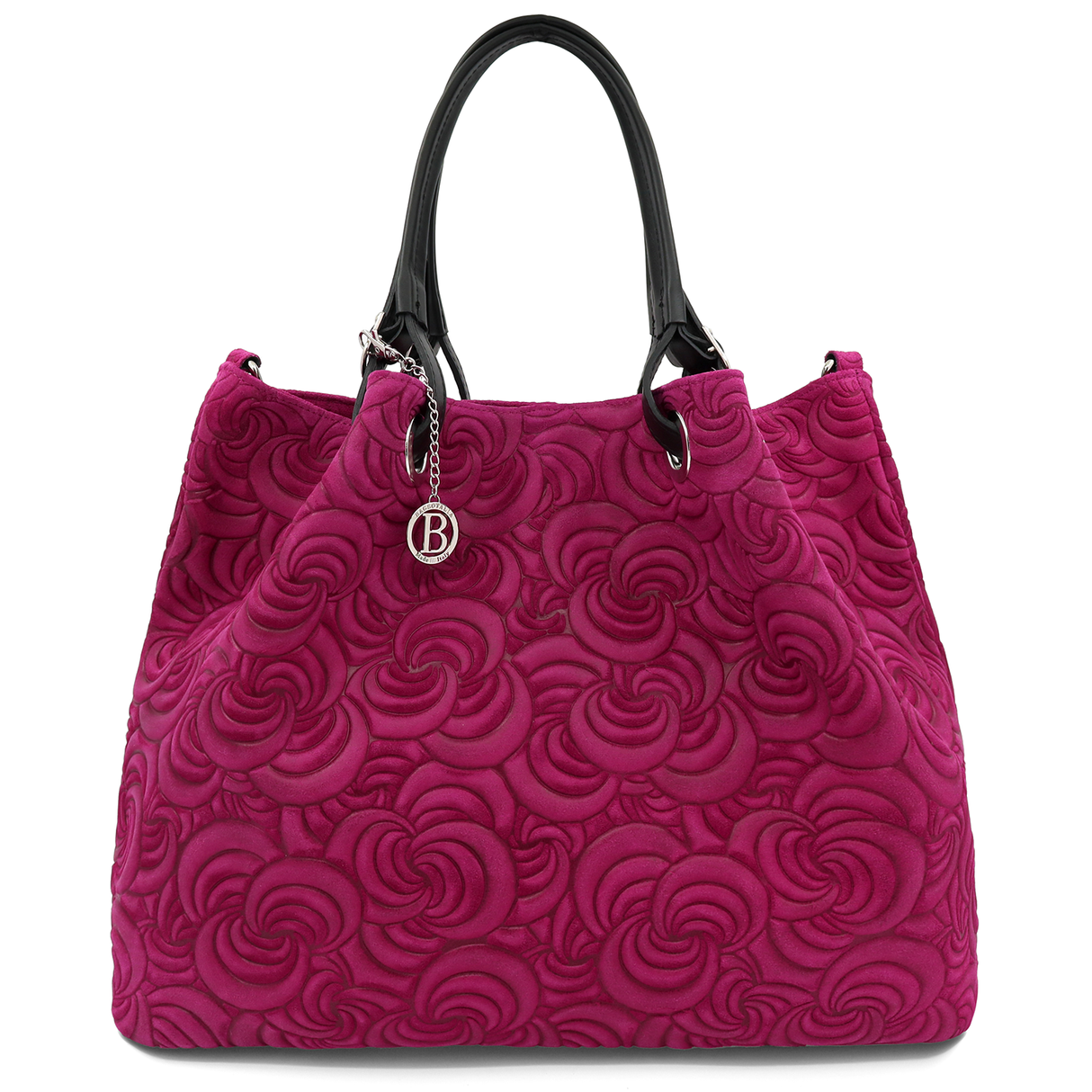 Geantă mare de damă din piele întoarsă naturală Rosie - fucsie