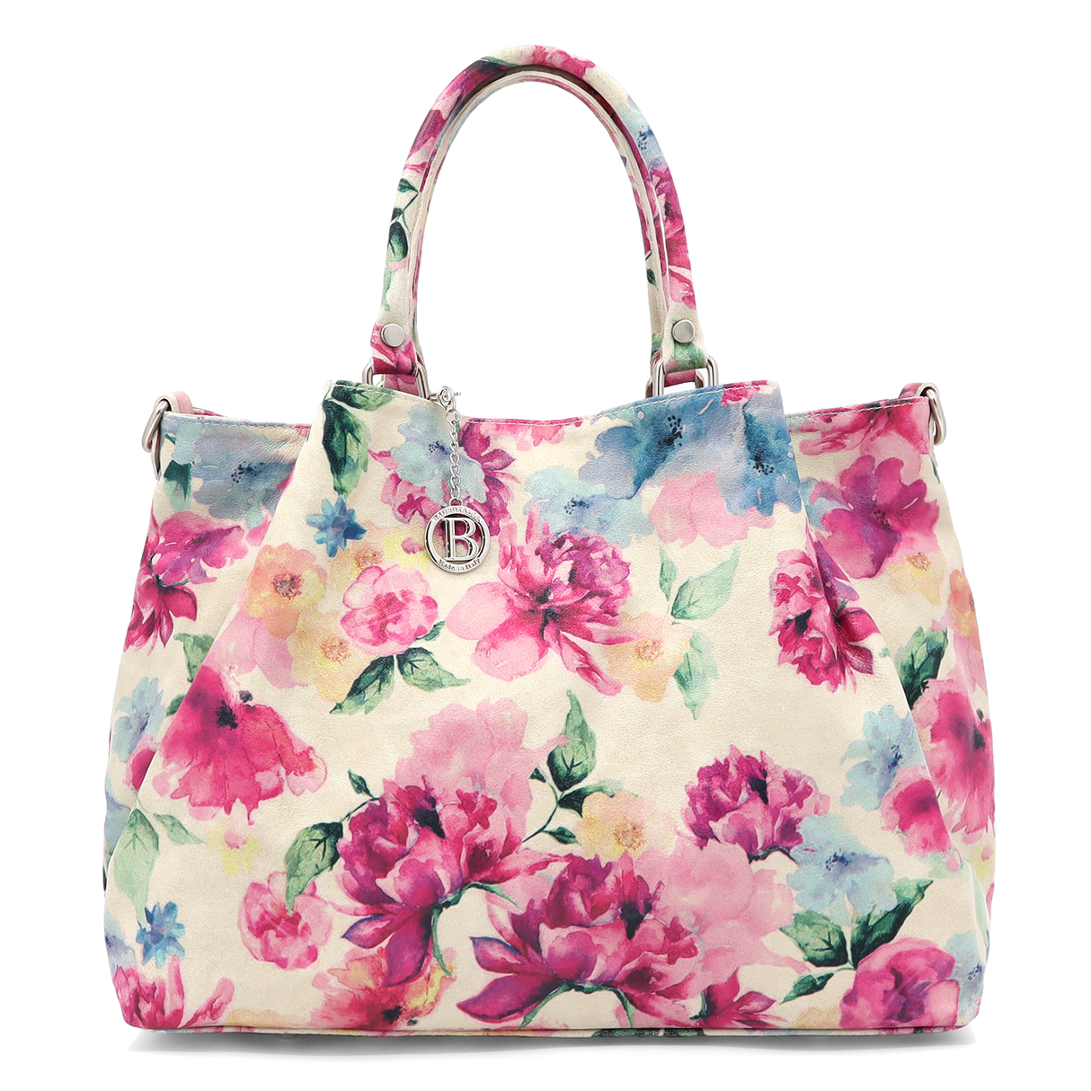 Geantă mare de damă din piele naturală cu imprimeu bujori Danica