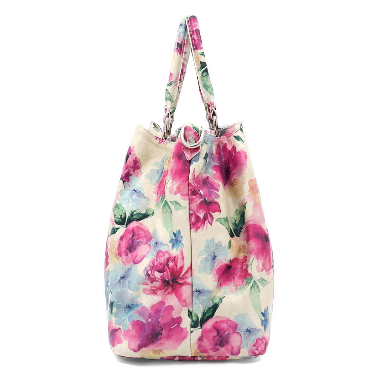 Geantă mare de damă din piele naturală cu imprimeu bujori Danica