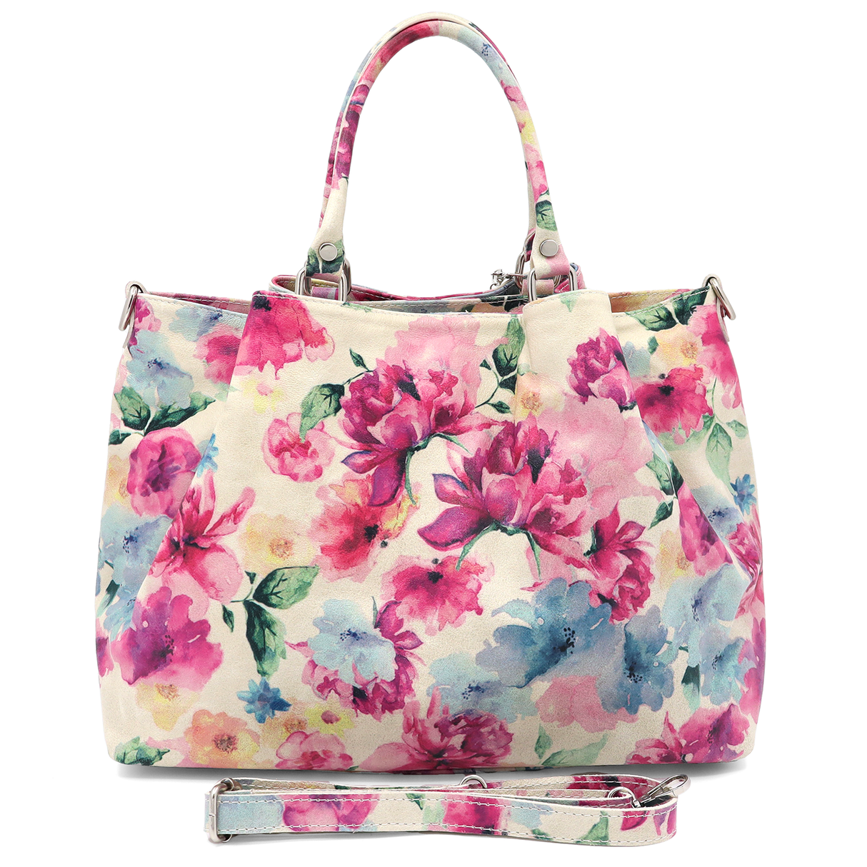 Geantă mare de damă din piele naturală cu imprimeu bujori Danica