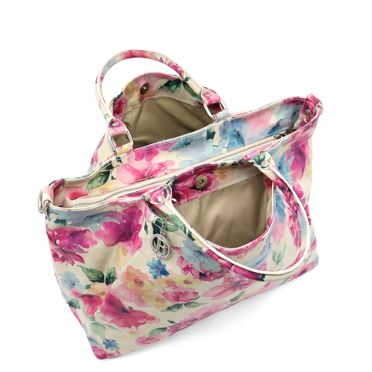 Geantă mare de damă din piele naturală cu imprimeu bujori Danica