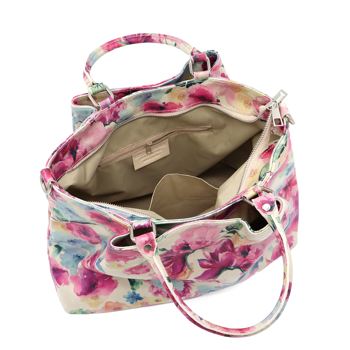 Geantă mare de damă din piele naturală cu imprimeu bujori Danica