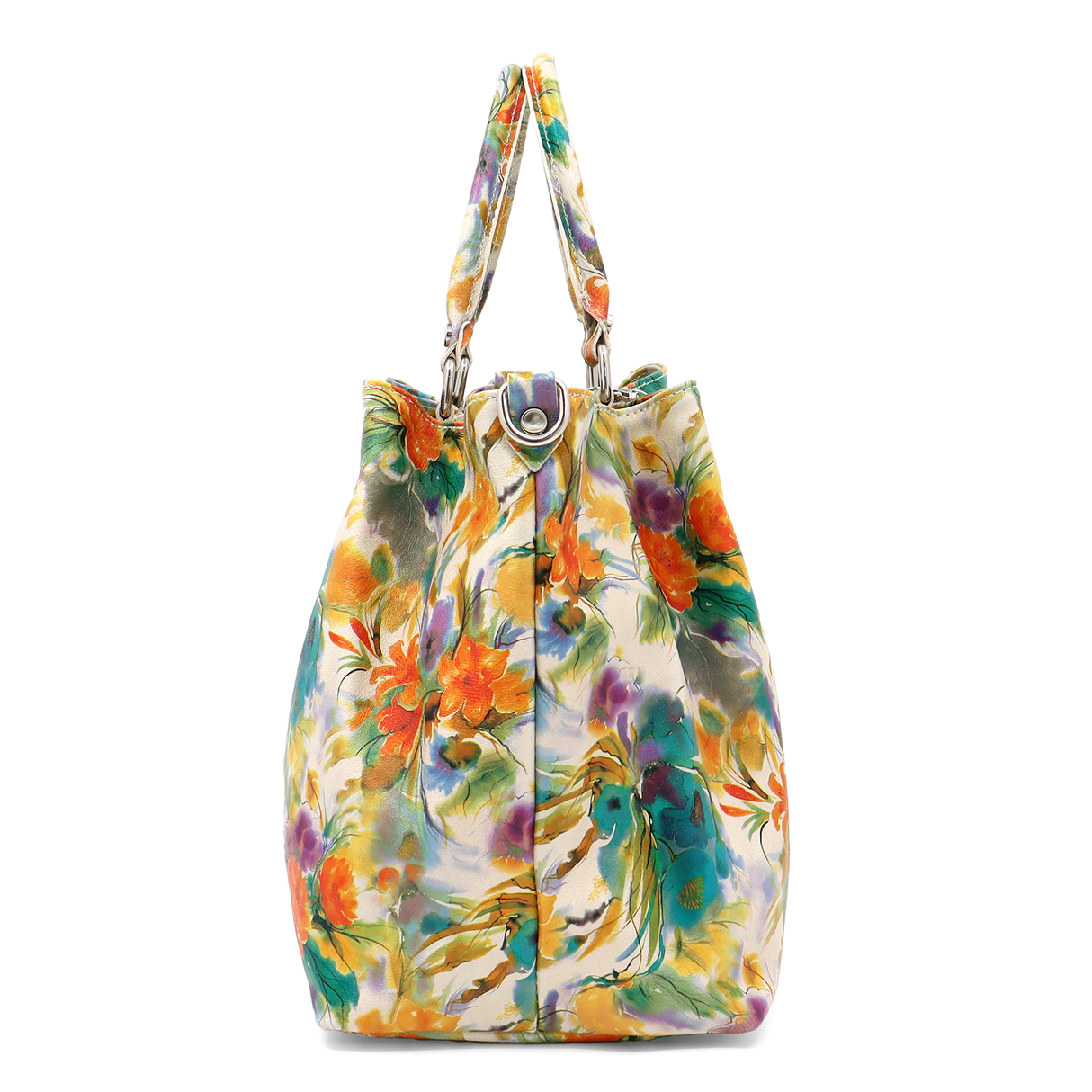 Geantă mare de damă din piele naturală cu imprimeu floral în acuarelă Danica