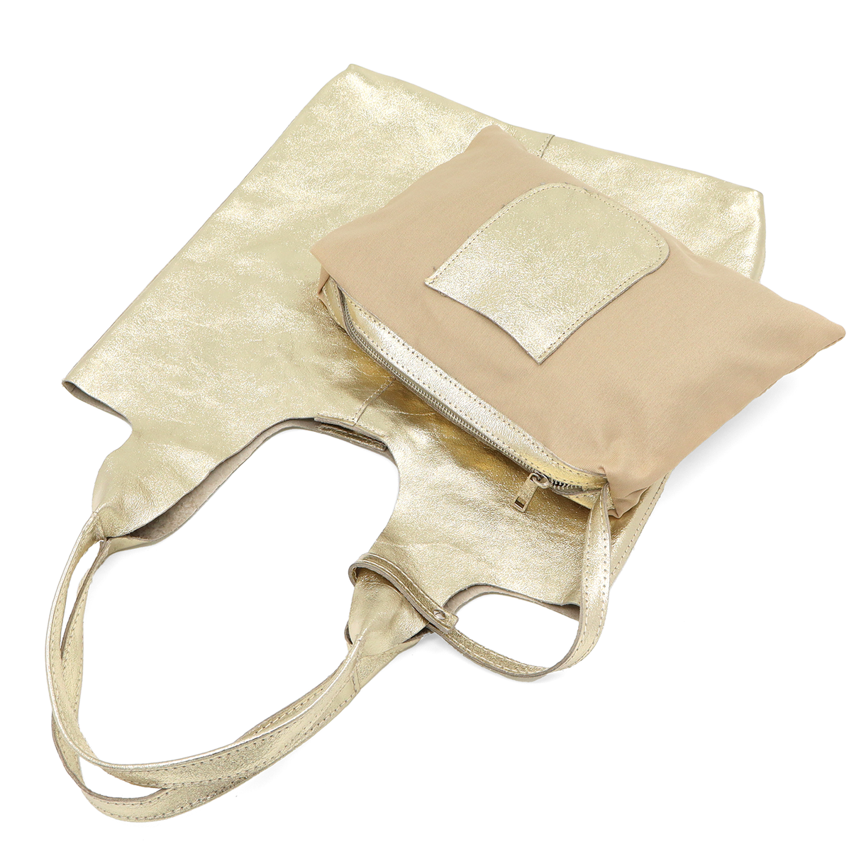 Geantă tip sac cu imprimeu din piele naturală Anelia - auriu