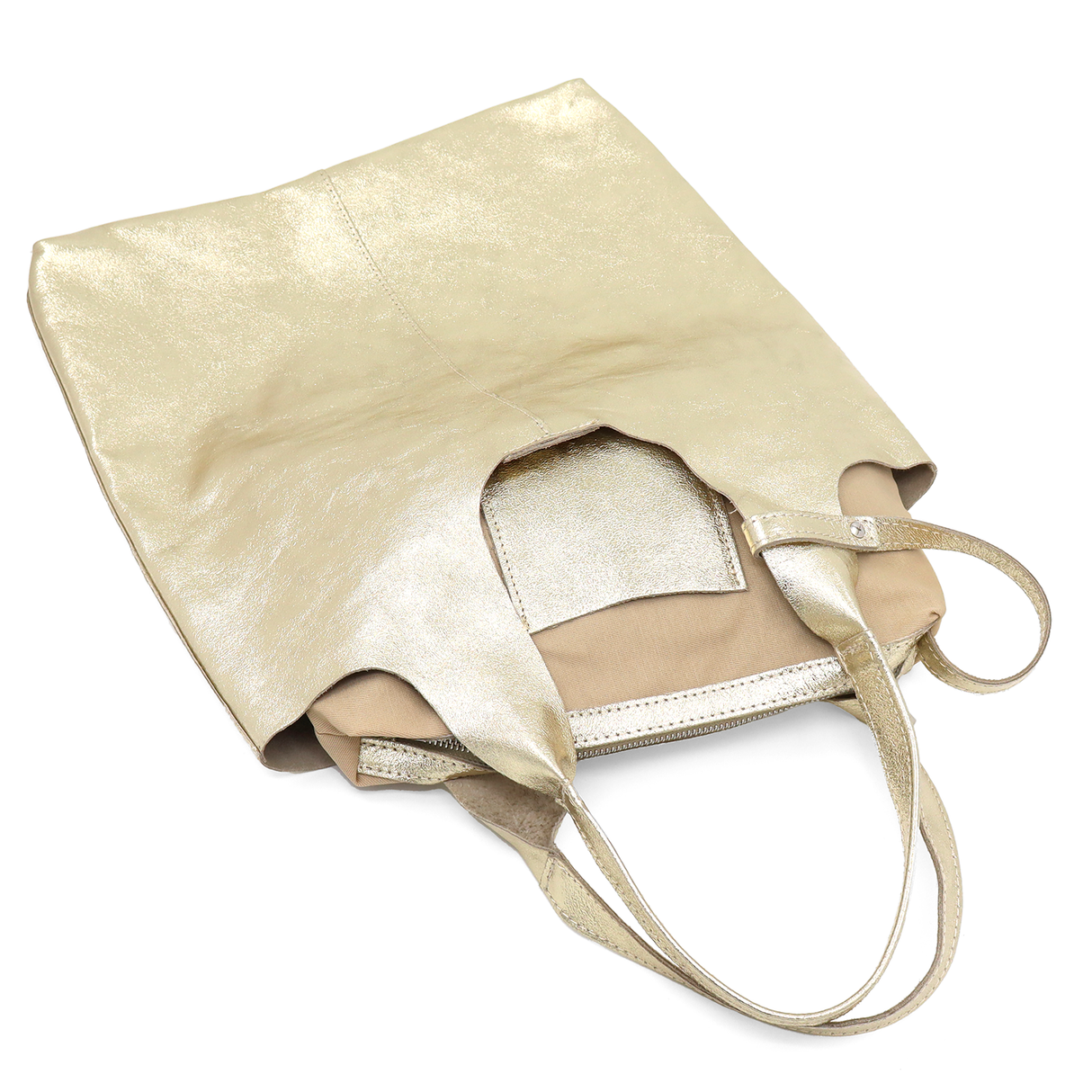 Geantă tip sac cu imprimeu din piele naturală Anelia - auriu