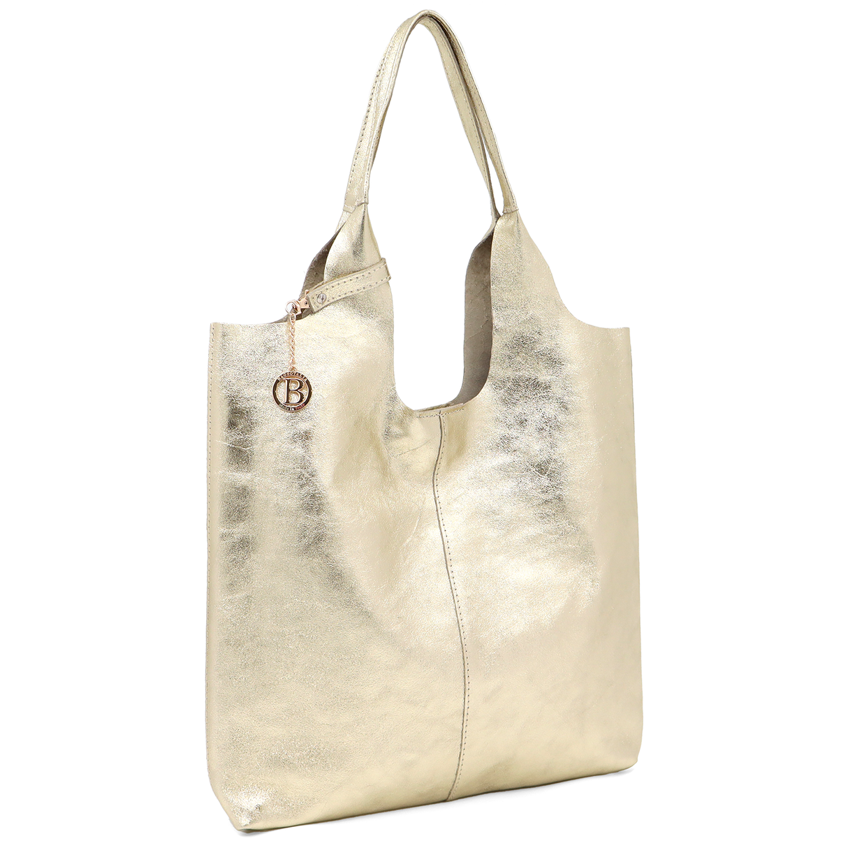 Geantă tip sac cu imprimeu din piele naturală Anelia - auriu