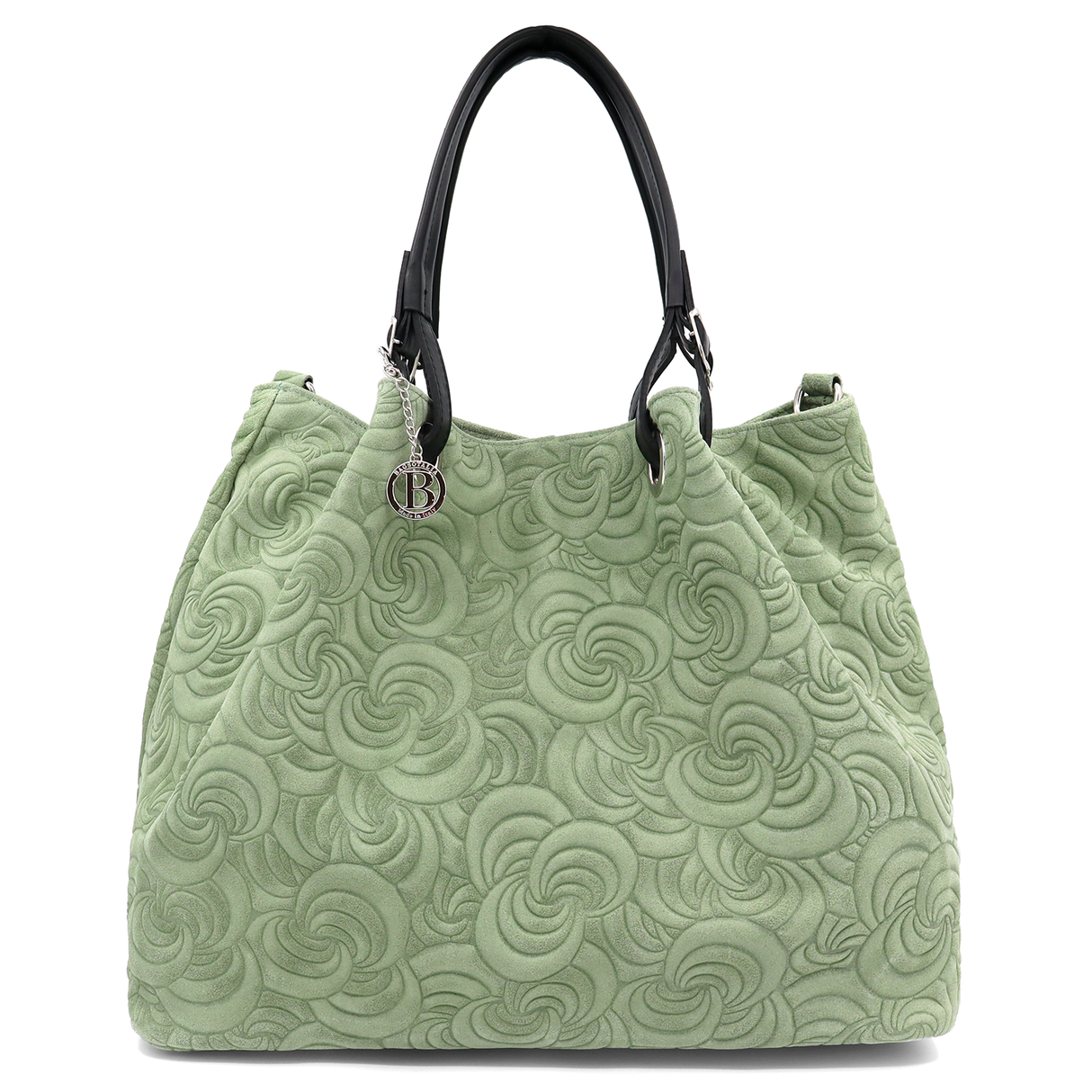 Geantă mare de damă din piele întoarsă naturală Rosie - verde