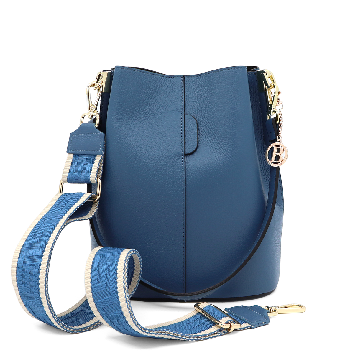 Geantă de damă din piele naturală cu 2 mânere Alba - albastru