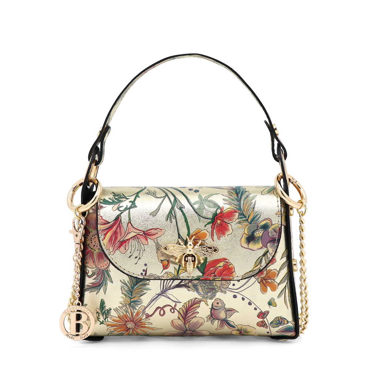 Geantă din piele naturală cu 2 mânere pentru damă Alena - auriu