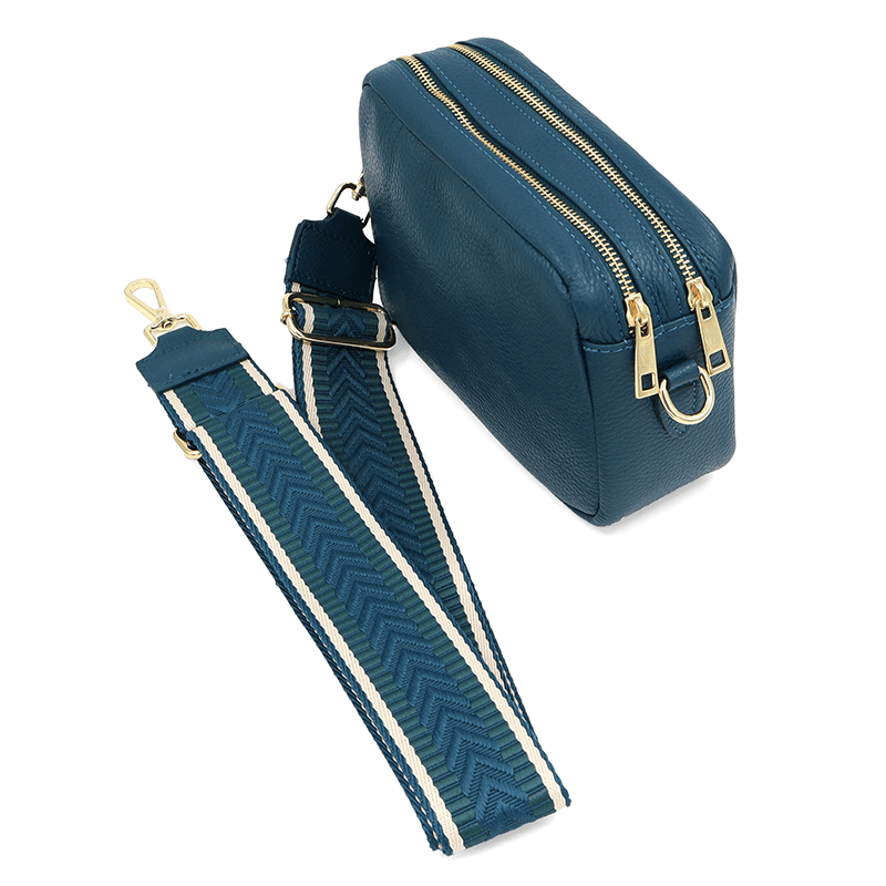 Geantă de umăr din piele naturală cu 2 mânere Noma - albastru