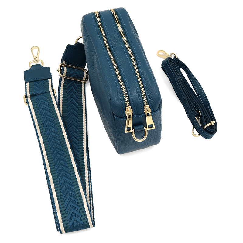 Geantă de umăr din piele naturală cu 2 mânere Noma - albastru