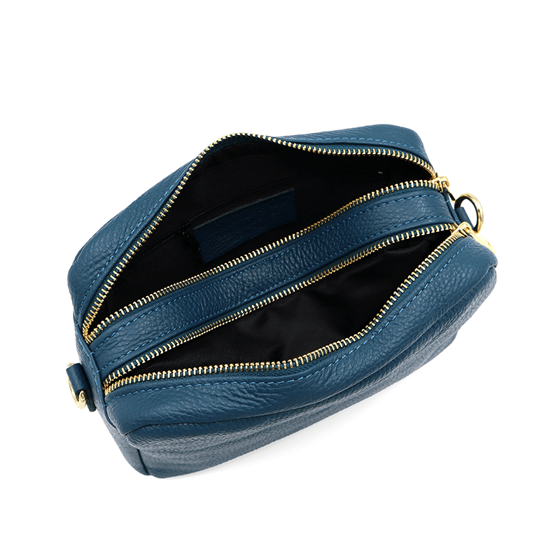 Geantă de umăr din piele naturală cu 2 mânere Noma - albastru