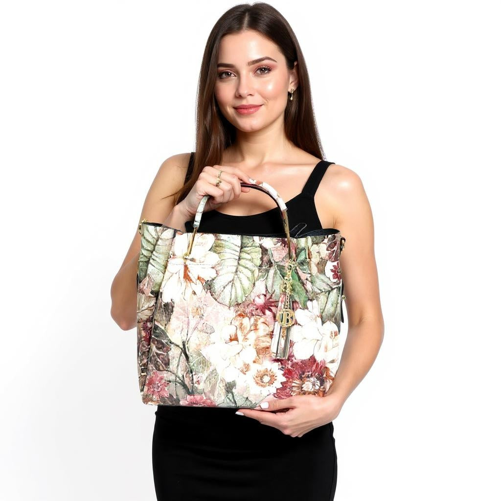 Geantă din piele naturală damă Zaza - imprimeu floral