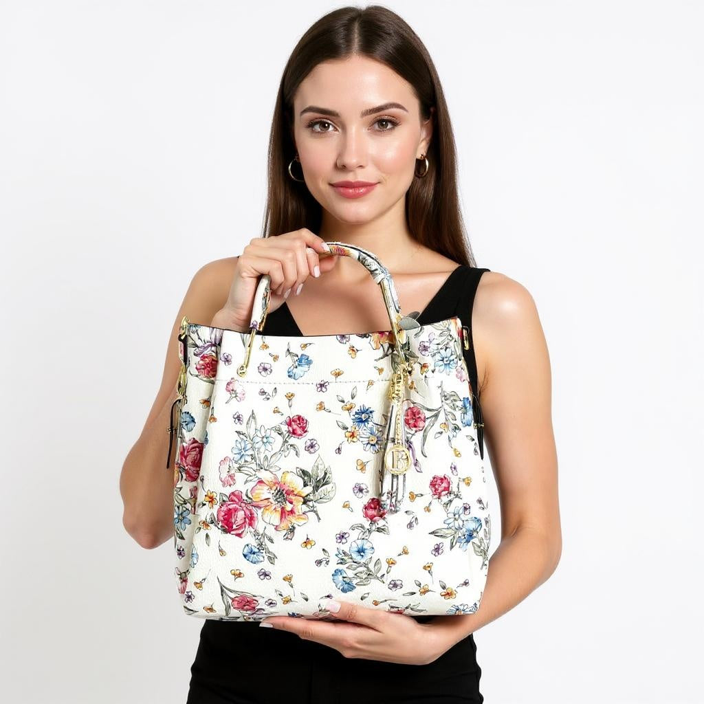 Geantă din piele naturală damă Zaza - flori delicate