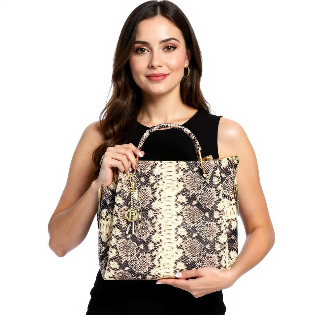 Geantă din piele naturală damă Zaza - print șarpe