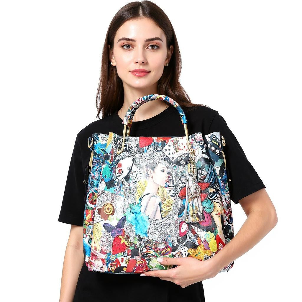 Geantă din piele naturală damă Zaza - multicolor