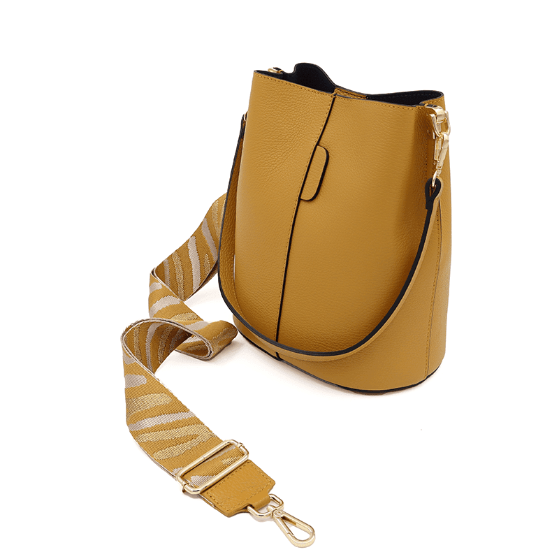 Geantă de damă din piele naturală cu 2 mânere Alba - muștar