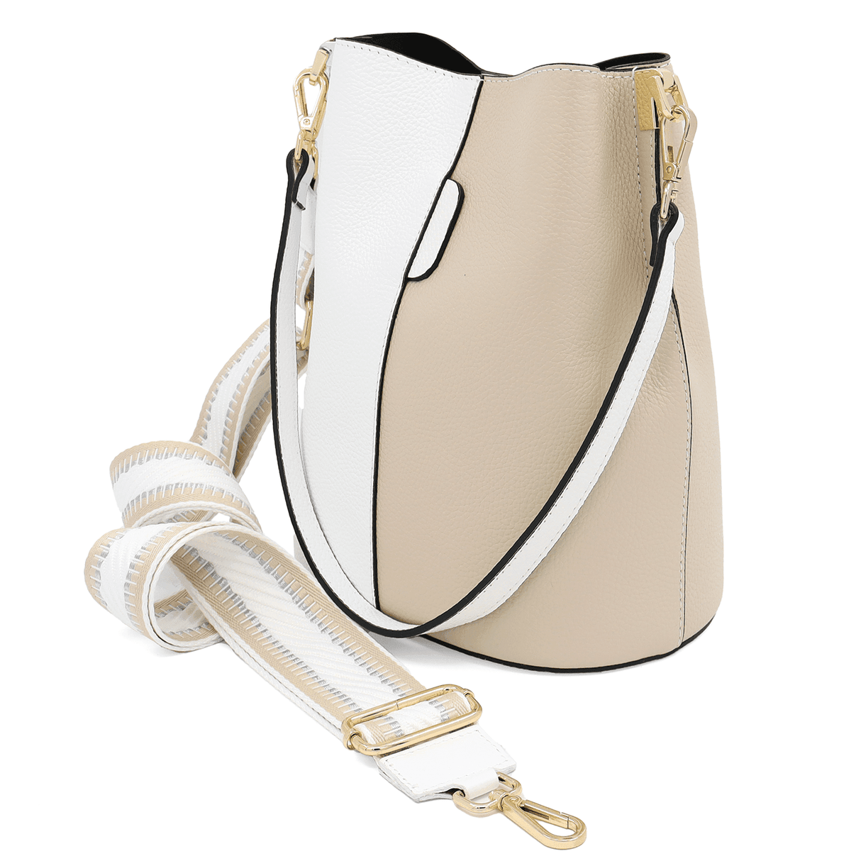 Geantă de damă din piele naturală cu 2 mânere Alba - alb/bej