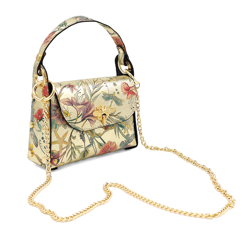 Geantă din piele naturală cu 2 mânere pentru damă Alena - auriu