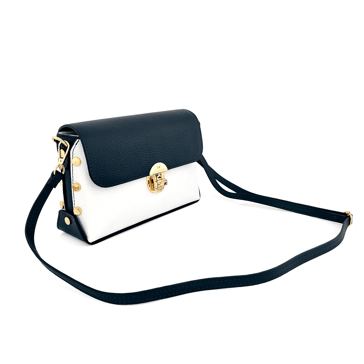 Geantă din piele naturală pentru damă Antoanella - alb/albastru