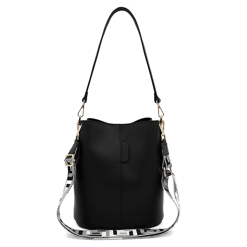 Geantă de damă din piele naturală cu 2 mânere Alba - negru