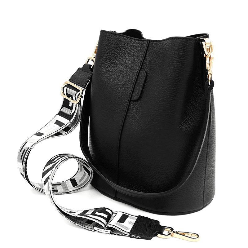 Geantă de damă din piele naturală cu 2 mânere Alba - negru