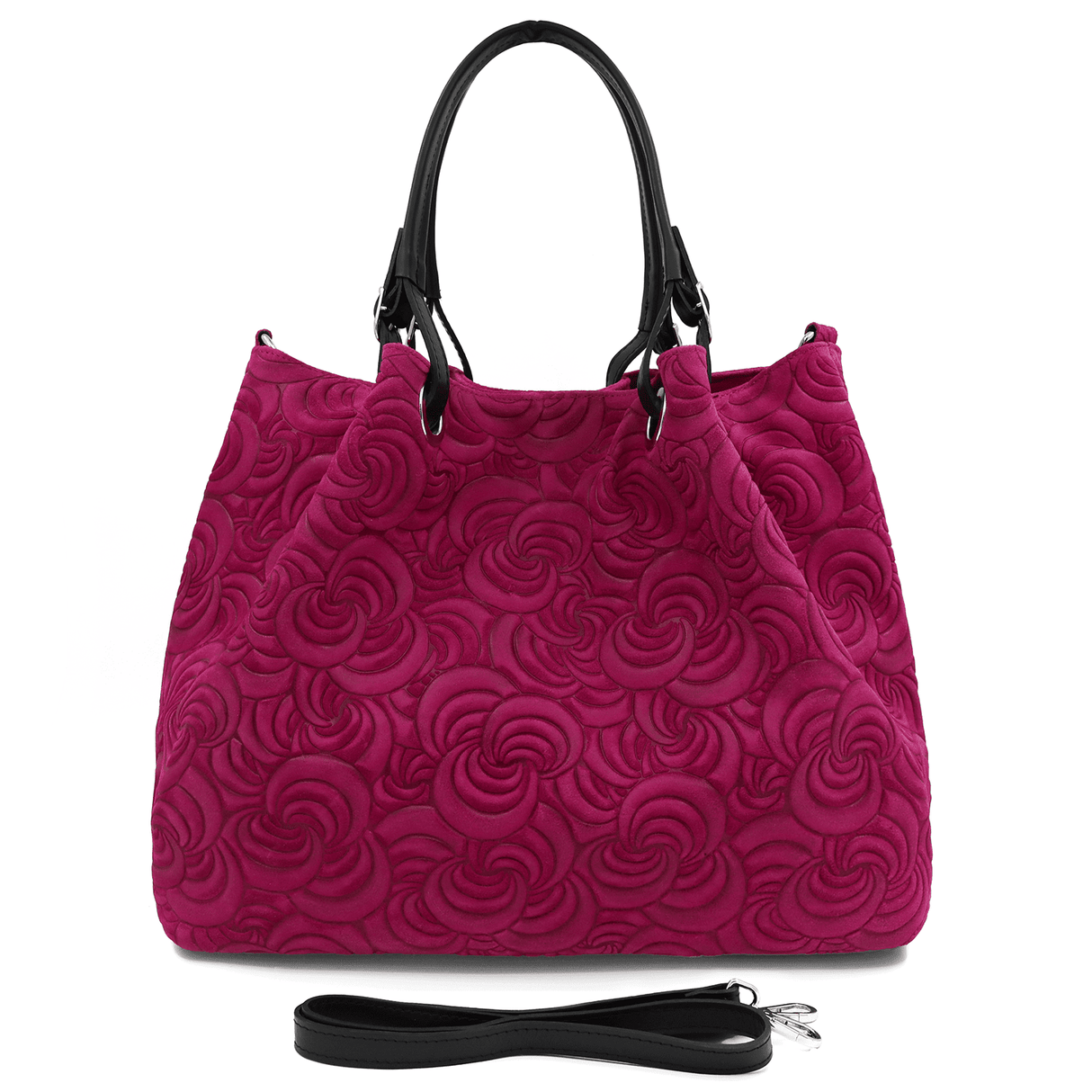 Geantă mare de damă din piele întoarsă naturală Rosie - fucsie