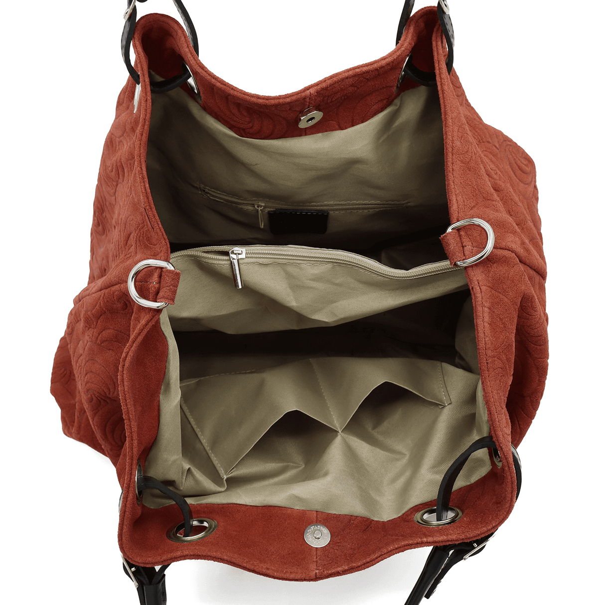 Geantă mare de damă din piele întoarsă naturală Rosie - maro cărămiziu