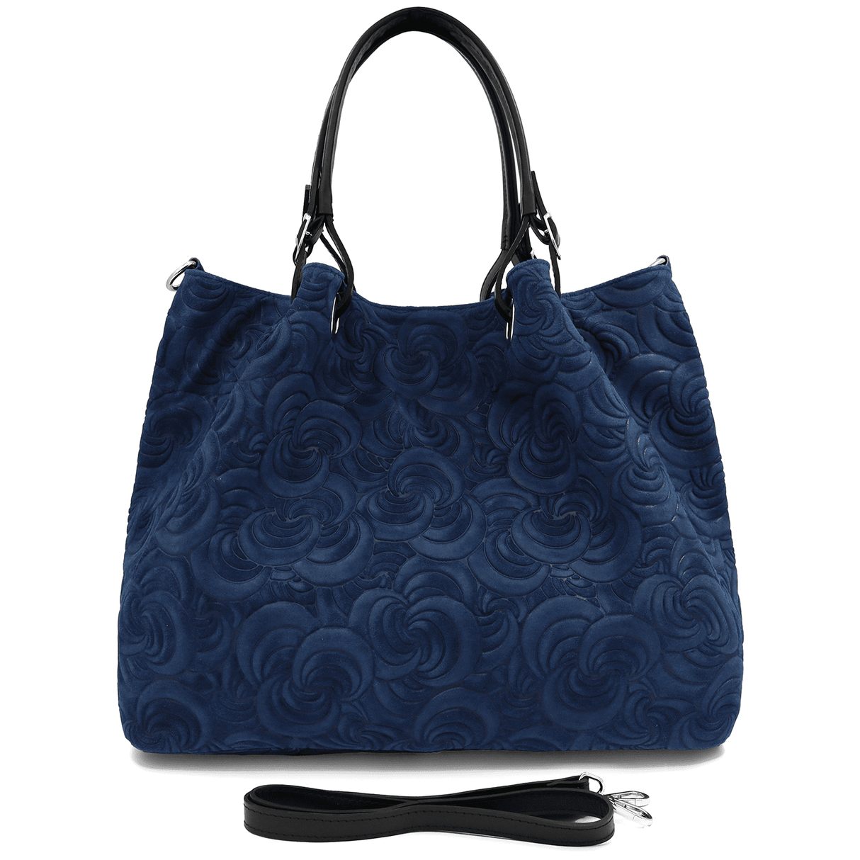 Geantă mare de damă din piele întoarsă naturală Rosie - albastru