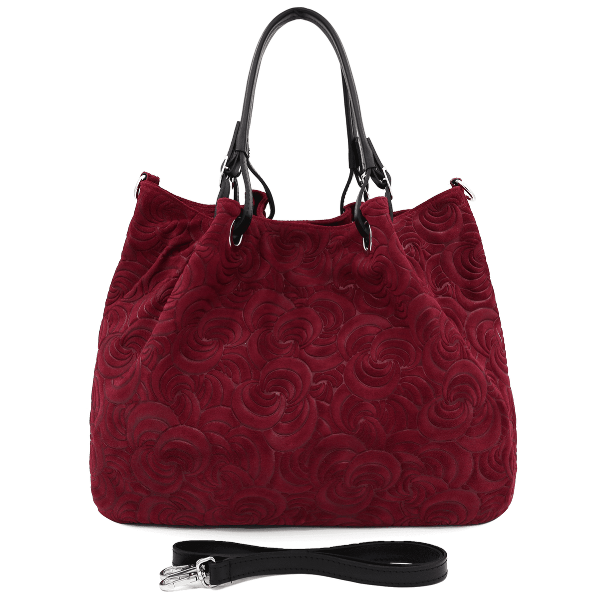 Geantă mare de damă din piele întoarsă naturală Rosie - bordo